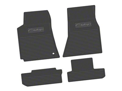 Factory Floorpan Fit Custom Vintage Scene Front and Rear Floor Mats with Silver Challenger Script Insert; Black (08-10 Challenger)