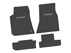Factory Floorpan Fit Custom Vintage Scene Front and Rear Floor Mats with White Challenger Script Insert; Black (08-10 Challenger)