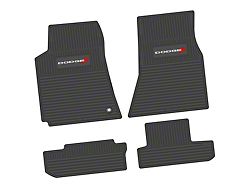 Factory Floorpan Fit Custom Vintage Scene Front and Rear Floor Mats with White Dodge and Red Stripe Insert; Black (08-10 Challenger)