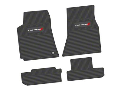 Factory Floorpan Fit Custom Vintage Scene Front and Rear Floor Mats with White Dodge and Red Stripe Insert; Black (08-10 Challenger)