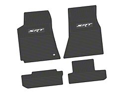Factory Floorpan Fit Custom Vintage Scene Front and Rear Floor Mats with White SRT Insert; Black (08-10 Challenger)