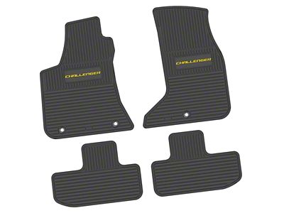 FLEXTREAD Factory Floorpan Fit Custom Vintage Scene Front and Rear Floor Mats with Yellow Challenger Insert; Black (17-23 AWD Challenger)
