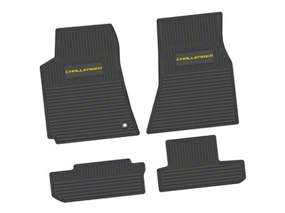 Factory Floorpan Fit Custom Vintage Scene Front and Rear Floor Mats with Yellow Challenger Insert; Black (08-10 Challenger)