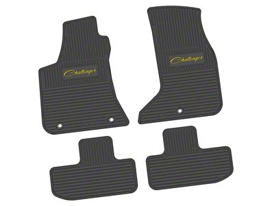 Factory Floorpan Fit Custom Vintage Scene Front and Rear Floor Mats with Yellow Challenger Script Insert; Black (17-23 AWD Challenger)