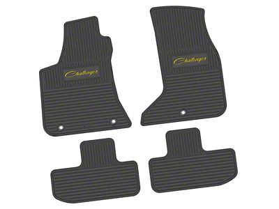 FLEXTREAD Factory Floorpan Fit Custom Vintage Scene Front and Rear Floor Mats with Yellow Challenger Script Insert; Black (17-23 AWD Challenger)