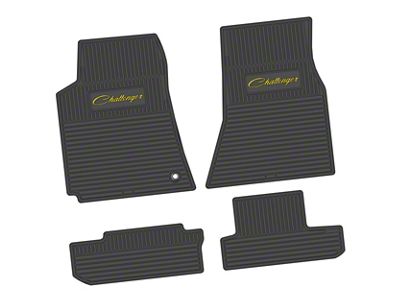 Factory Floorpan Fit Custom Vintage Scene Front and Rear Floor Mats with Yellow Challenger Script Insert; Black (08-10 Challenger)