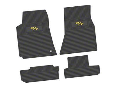 Factory Floorpan Fit Custom Vintage Scene Front and Rear Floor Mats with Yellow R/T Insert; Black (08-10 Challenger)