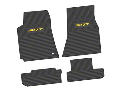 Factory Floorpan Fit Custom Vintage Scene Front and Rear Floor Mats with Yellow SRT Insert; Black (08-10 Challenger)