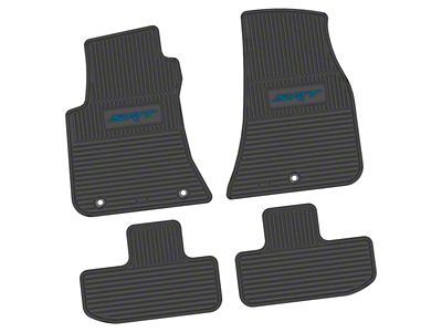 Factory Floorpan Fit Custom Vintage Scene Front and Rear Floor Mats with Dark Blue SRT Insert; Black (11-23 RWD Challenger)