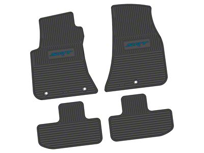 FLEXTREAD Factory Floorpan Fit Custom Vintage Scene Front and Rear Floor Mats with Dark Blue SRT Insert; Black (11-23 RWD Challenger)