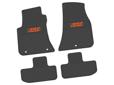 FLEXTREAD Factory Floorpan Fit Custom Vintage Scene Front and Rear Floor Mats with Orange 392 HEMI Insert; Black (11-23 RWD Challenger)