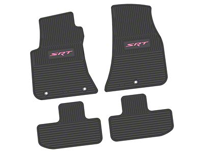 Factory Floorpan Fit Custom Vintage Scene Front and Rear Floor Mats with Pink SRT Insert; Black (11-23 RWD Challenger)