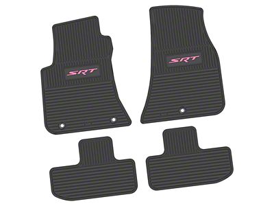 FLEXTREAD Factory Floorpan Fit Custom Vintage Scene Front and Rear Floor Mats with Pink SRT Insert; Black (11-23 RWD Challenger)