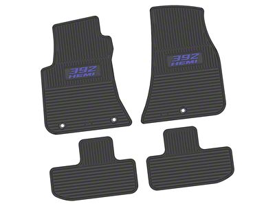 FLEXTREAD Factory Floorpan Fit Custom Vintage Scene Front and Rear Floor Mats with Purple 392 HEMI Insert; Black (11-23 RWD Challenger)