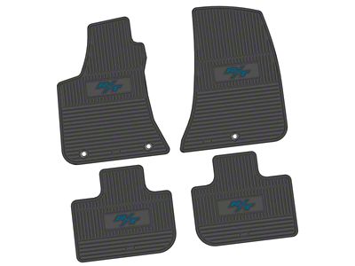 Factory Floorpan Fit Custom Vintage Scene Front and Rear Floor Mats with Dark Blue 2008 R/T Insert; Black (11-23 RWD Charger)