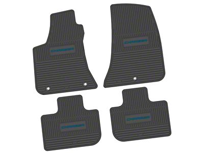 Factory Floorpan Fit Custom Vintage Scene Front and Rear Floor Mats with Dark Blue Charger Insert; Black (11-23 RWD Charger)