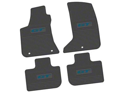 Factory Floorpan Fit Custom Vintage Scene Front and Rear Floor Mats with Dark Blue GT Insert; Black (11-23 AWD Charger)
