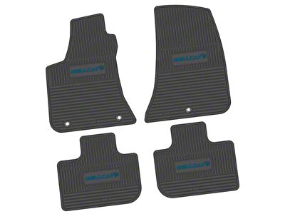 Factory Floorpan Fit Custom Vintage Scene Front and Rear Floor Mats with Dark Blue Hellcat Insert; Black (11-23 RWD Charger)