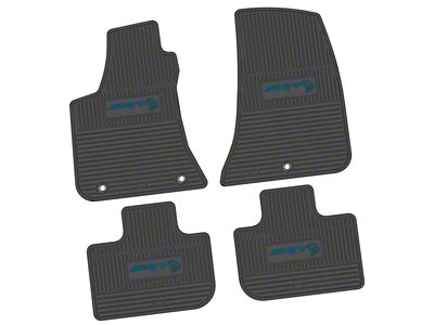 Factory Floorpan Fit Custom Vintage Scene Front and Rear Floor Mats with Dark Blue SRT Hellcat Insert; Black (11-23 RWD Charger)