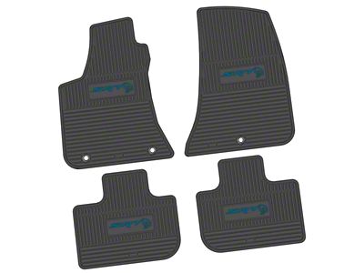 FLEXTREAD Factory Floorpan Fit Custom Vintage Scene Front and Rear Floor Mats with Dark Blue SRT Hellcat Insert; Black (11-23 RWD Charger)