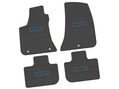 Factory Floorpan Fit Custom Vintage Scene Front and Rear Floor Mats with Dark Blue SRT Insert; Black (11-23 RWD Charger)