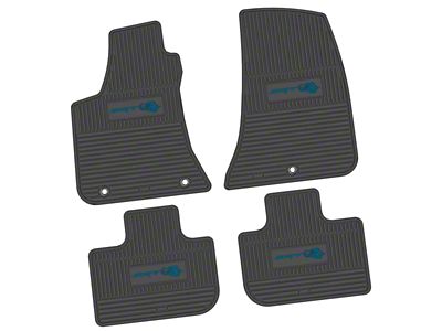 Factory Floorpan Fit Custom Vintage Scene Front and Rear Floor Mats with Dark Blue SRT Superbee Insert; Black (11-23 RWD Charger)