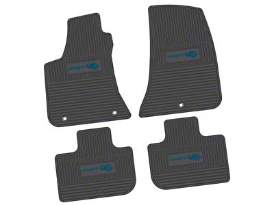 FLEXTREAD Factory Floorpan Fit Custom Vintage Scene Front and Rear Floor Mats with Dark Blue SRT Superbee Insert; Black (11-23 RWD Charger)