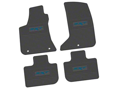 Factory Floorpan Fit Custom Vintage Scene Front and Rear Floor Mats with Dark Blue SXT Insert; Black (11-23 AWD Charger)