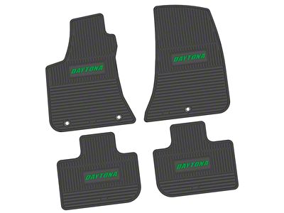 Factory Floorpan Fit Custom Vintage Scene Front and Rear Floor Mats with Green Daytona Insert; Black (11-23 RWD Charger)