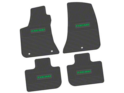 Factory Floorpan Fit Custom Vintage Scene Front and Rear Floor Mats with Green HEMI Insert; Black (11-23 RWD Charger)