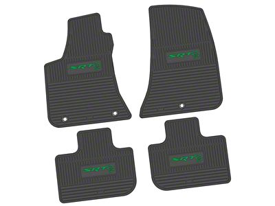 Factory Floorpan Fit Custom Vintage Scene Front and Rear Floor Mats with Green SRT Hellcat Insert; Black (11-23 RWD Charger)