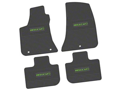FLEXTREAD Factory Floorpan Fit Custom Vintage Scene Front and Rear Floor Mats with Lime Hellcat Insert; Black (11-23 RWD Charger)
