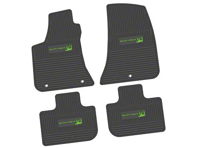 Factory Floorpan Fit Custom Vintage Scene Front and Rear Floor Mats with Lime Scat Pack Insert; Black (11-23 RWD Charger)