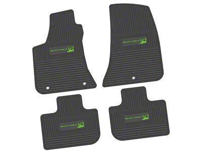 FLEXTREAD Factory Floorpan Fit Custom Vintage Scene Front and Rear Floor Mats with Lime Scat Pack Insert; Black (11-23 RWD Charger)