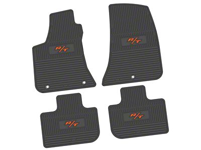 Factory Floorpan Fit Custom Vintage Scene Front and Rear Floor Mats with Orange 2008 R/T Insert; Black (11-23 RWD Charger)