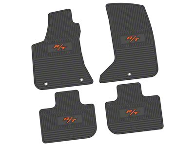 FLEXTREAD Factory Floorpan Fit Custom Vintage Scene Front and Rear Floor Mats with Orange 2008 R/T Insert; Black (11-23 AWD Charger)