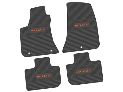 Factory Floorpan Fit Custom Vintage Scene Front and Rear Floor Mats with Orange Hellcat Insert; Black (11-23 RWD Charger)