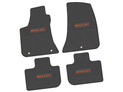 FLEXTREAD Factory Floorpan Fit Custom Vintage Scene Front and Rear Floor Mats with Orange Hellcat Insert; Black (11-23 RWD Charger)