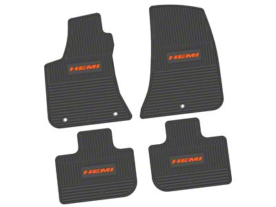 Factory Floorpan Fit Custom Vintage Scene Front and Rear Floor Mats with Orange HEMI Insert; Black (11-23 RWD Charger)