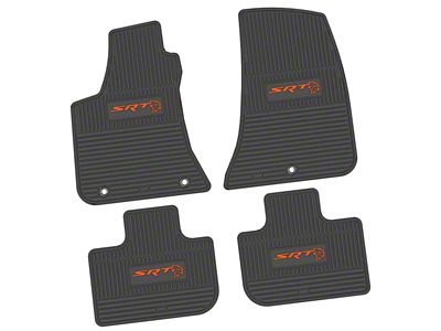 FLEXTREAD Factory Floorpan Fit Custom Vintage Scene Front and Rear Floor Mats with Orange SRT Hellcat Insert; Black (11-23 RWD Charger)