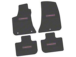 Factory Floorpan Fit Custom Vintage Scene Front and Rear Floor Mats with Pink Charger Insert; Black (11-23 RWD Charger)