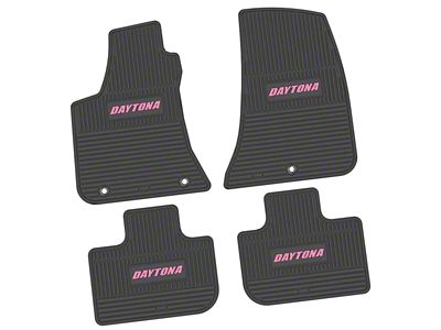 Factory Floorpan Fit Custom Vintage Scene Front and Rear Floor Mats with Pink Daytona Insert; Black (11-23 RWD Charger)