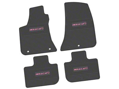 Factory Floorpan Fit Custom Vintage Scene Front and Rear Floor Mats with Pink Hellcat Insert; Black (11-23 RWD Charger)