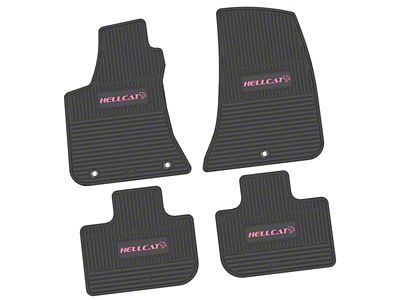 FLEXTREAD Factory Floorpan Fit Custom Vintage Scene Front and Rear Floor Mats with Pink Hellcat Insert; Black (11-23 RWD Charger)