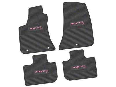 Factory Floorpan Fit Custom Vintage Scene Front and Rear Floor Mats with Pink SRT Hellcat Insert; Black (11-23 RWD Charger)