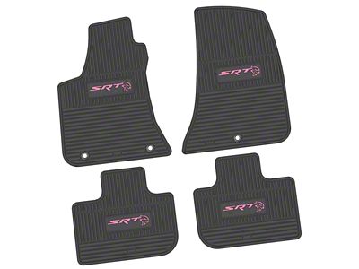 FLEXTREAD Factory Floorpan Fit Custom Vintage Scene Front and Rear Floor Mats with Pink SRT Hellcat Insert; Black (11-23 RWD Charger)