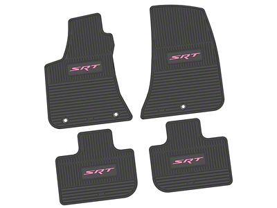 Factory Floorpan Fit Custom Vintage Scene Front and Rear Floor Mats with Pink SRT Insert; Black (11-23 RWD Charger)