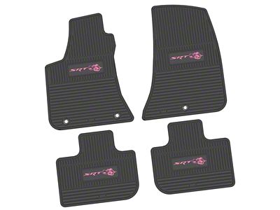 FLEXTREAD Factory Floorpan Fit Custom Vintage Scene Front and Rear Floor Mats with Pink SRT Superbee Insert; Black (11-23 RWD Charger)