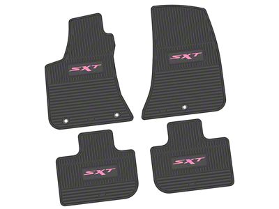 Factory Floorpan Fit Custom Vintage Scene Front and Rear Floor Mats with Pink SXT Insert; Black (11-23 RWD Charger)