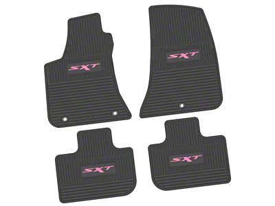 FLEXTREAD Factory Floorpan Fit Custom Vintage Scene Front and Rear Floor Mats with Pink SXT Insert; Black (11-23 RWD Charger)